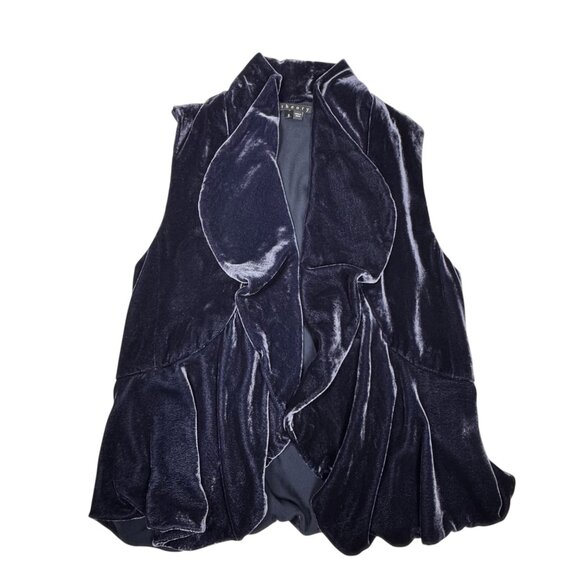 Theory Velvet Draped Vest Sz S Blue Peplum Boho Whimsigoth Witchy Artsy - Picture 5 of 15